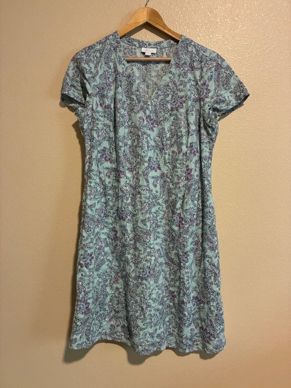 J. Jill 100% Blue Linen Women's Short Flutter Sleeve Dress Size Small